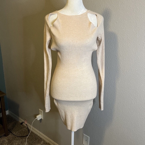 Princess Polly Nedura Knit Mini Dress Beige Size 4 New With Tag - Picture 1 of 12